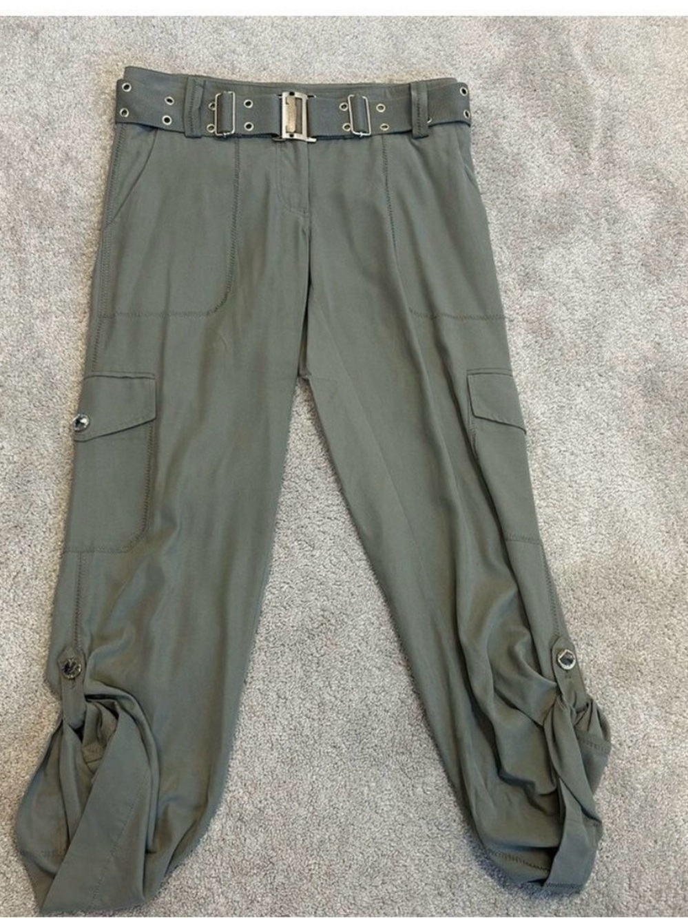 Guess by Marciano olive green cargo utility pants belted Sz 6
